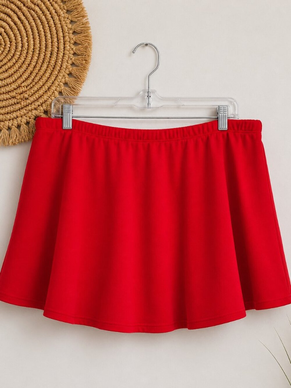 SKIMS Cherry Red Pull-on Cotton Fleece Jersey Mini Skirt SZ XL Tomato Girl - Picture 3 of 12
